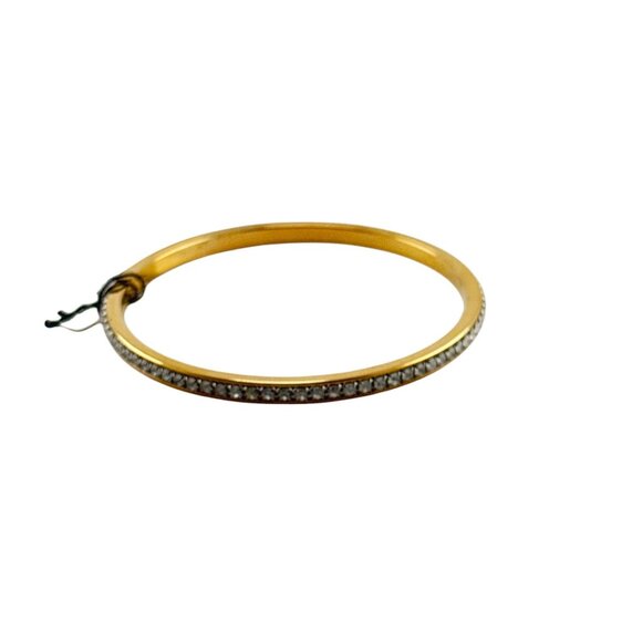 Gold Tone Rhinestone Hinged Bangle Bracelet Elegant Sparkly Fashion Jewelry - Picture 3 of 4